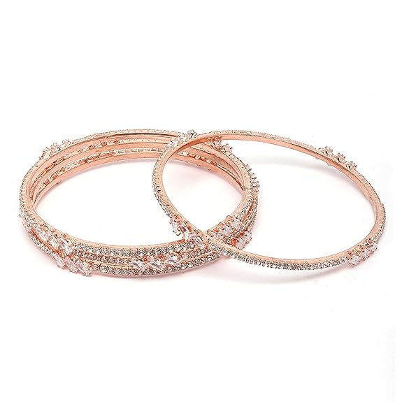 LukGud Rose Gold-Plated Lime Green & White | Bangles Set for Girls and Women (Set Of 4)