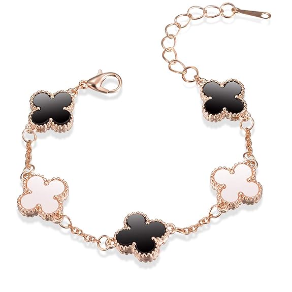 LukGud Latest Stylish Crystal Clover Rose Gold Bracelet for Women and Girls