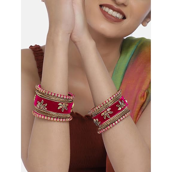 LukGud Velvet Silk Thread Chuda Chura Bangle Set Jewellery for Women Girls