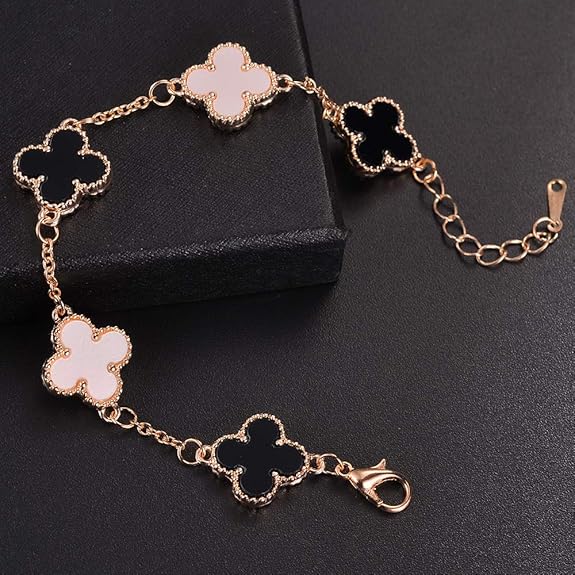 LukGud Latest Stylish Crystal Clover Rose Gold Bracelet for Women and Girls