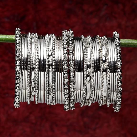 LukGud Set of 40 Bangles | Silver Plated | Latest Stylish Traditional Bangle for Girls and Women