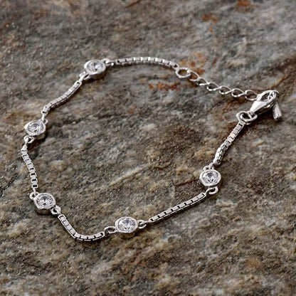 LukGud Silver Grazia Solitaire Bracelet Gift For Women and Girls