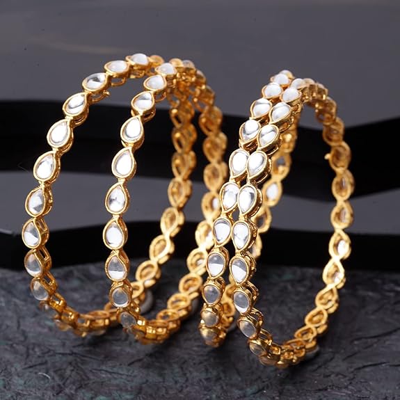 LukGud  Set of 4 Latest Traditional Design Gold Plated Kundan Bangles for Women