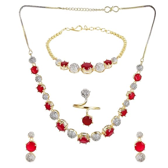 LukGud Combo of Choker Necklace Set with Earrings, Bracelet and Ring for Girls and Women