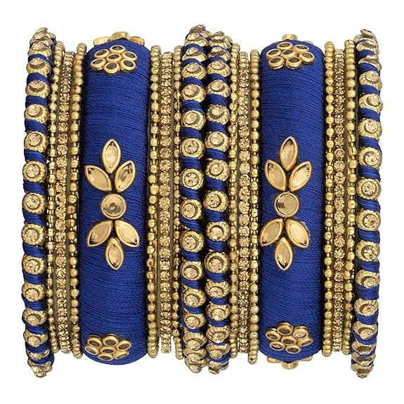 LukGud Kundan Studded Silk Thread Bangles Set