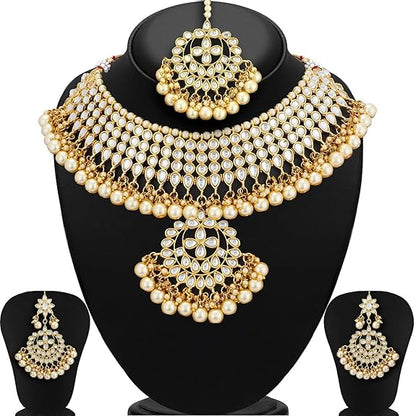 LukGud Necklace Set with Dangler Earrings & Maangtikka for Women & Girls