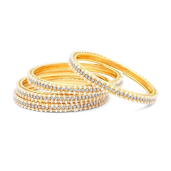 LukGud Fascinating Gold Plated AD Bangles For Women Pack Of 4