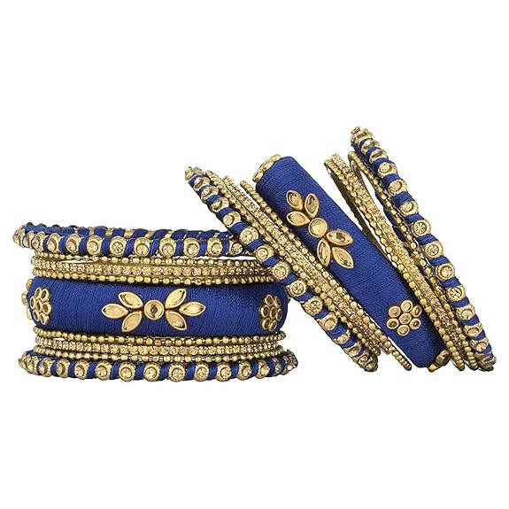 LukGud Kundan Studded Silk Thread Bangles Set