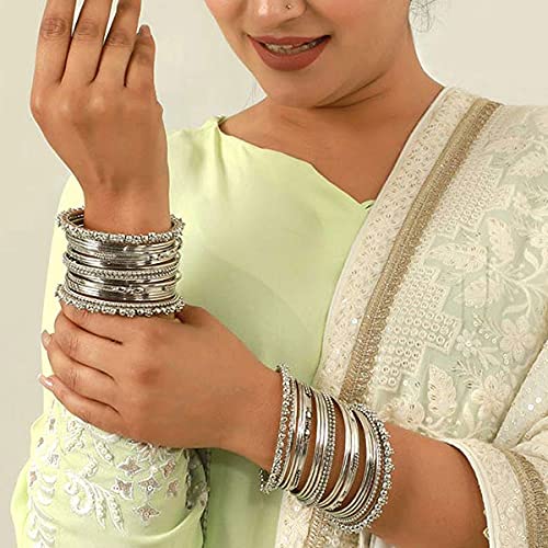 LukGud Set of 40 Bangles | Silver Plated | Latest Stylish Traditional Bangle for Girls and Women