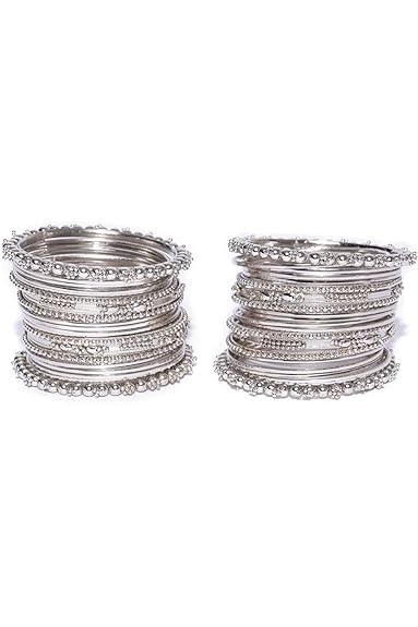 LukGud Women Traditional Silver Plated Oxidized Bracelet Bangle Set For Women