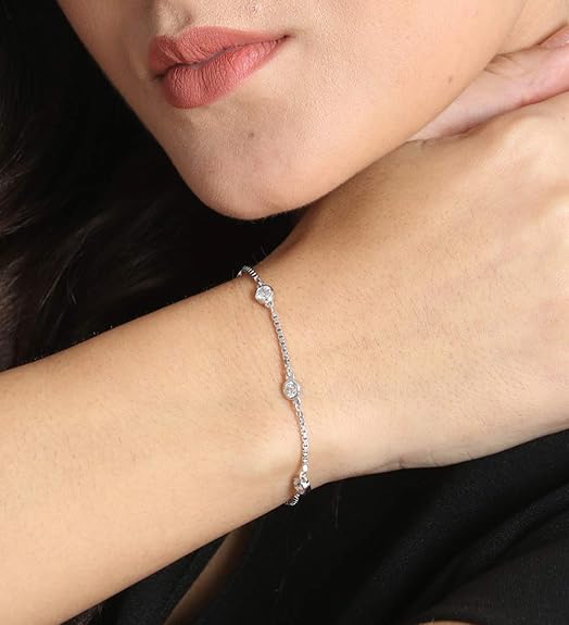 LukGud Silver Grazia Solitaire Bracelet Gift For Women and Girls