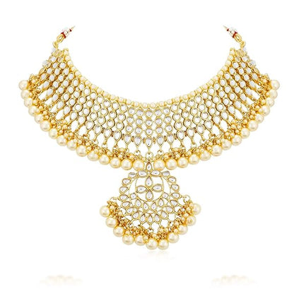 LukGud Necklace Set with Dangler Earrings & Maangtikka for Women & Girls