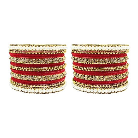 LukGud Traditional fabric stone metal bangles set for women and girls.