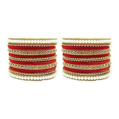 LukGud Traditional fabric stone metal bangles set for women and girls.