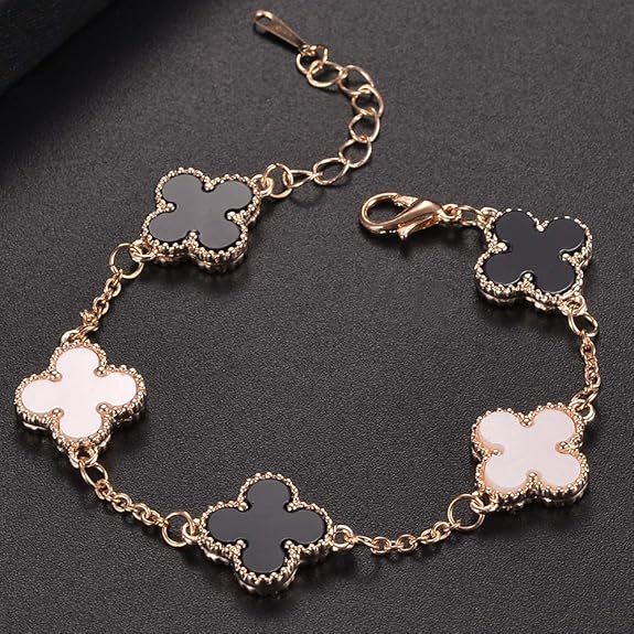 LukGud Latest Stylish Crystal Clover Rose Gold Bracelet for Women and Girls