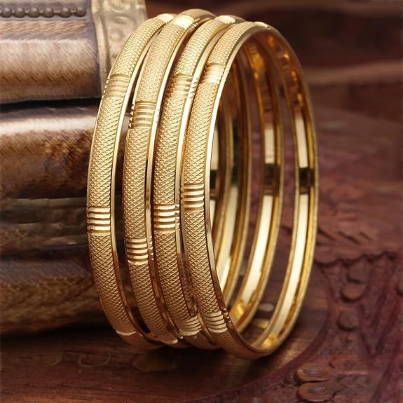 LukGud Set Of 4 Gold-Plated Classic Textured Handcrafted Bangles