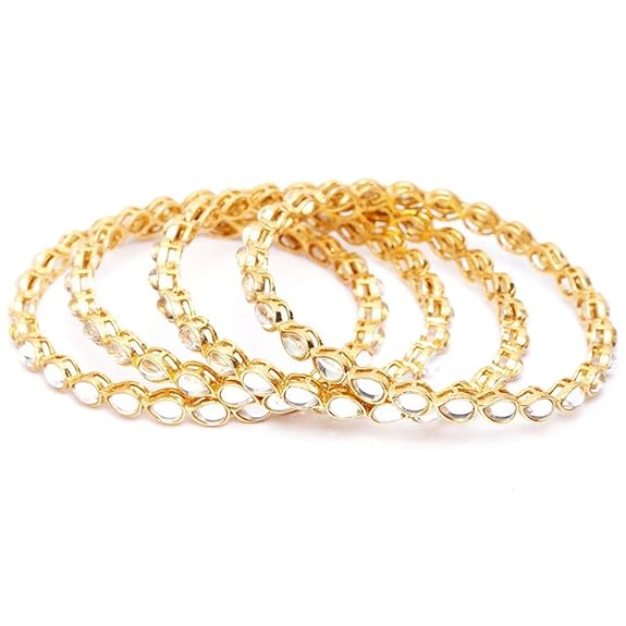 LukGud  Set of 4 Latest Traditional Design Gold Plated Kundan Bangles for Women