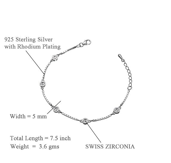 LukGud Silver Grazia Solitaire Bracelet Gift For Women and Girls