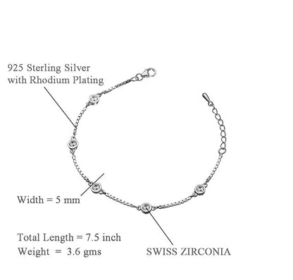 LukGud Silver Grazia Solitaire Bracelet Gift For Women and Girls