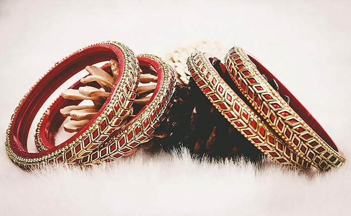 LukGud Glass Bangles / Kadas Set | Diamond Cutting Stone design | Golden Design for Women & Girls