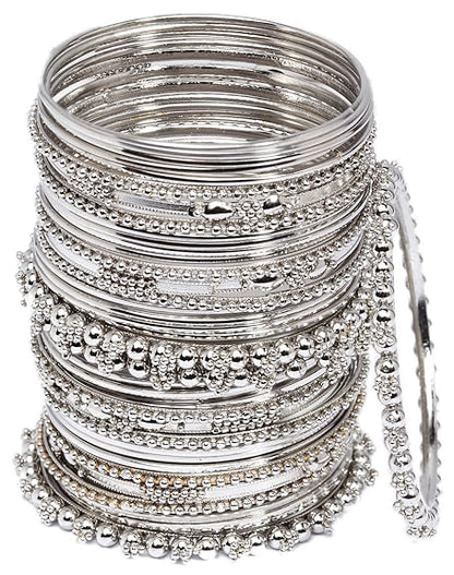 LukGud Set of 40 Bangles | Silver Plated | Latest Stylish Traditional Bangle for Girls and Women