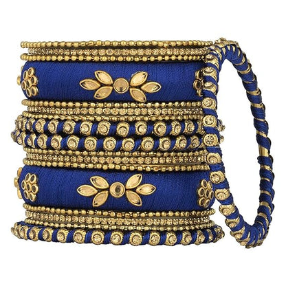 LukGud Kundan Studded Silk Thread Bangles Set