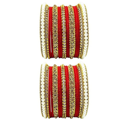 LukGud Traditional fabric stone metal bangles set for women and girls.