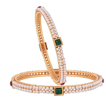 LukGud Gold Plated & Coloured Stone Bangles for Women & Girls (Set of 6)