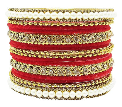 LukGud Traditional fabric stone metal bangles set for women and girls.