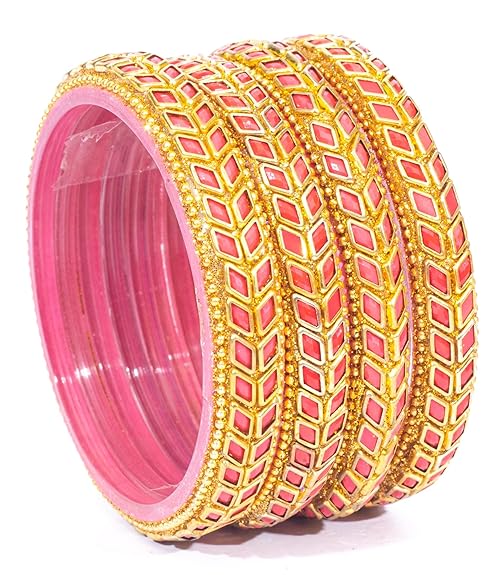 LukGud Glass Bangles / Kadas Set | Diamond Cutting Stone design | Golden Design for Women & Girls