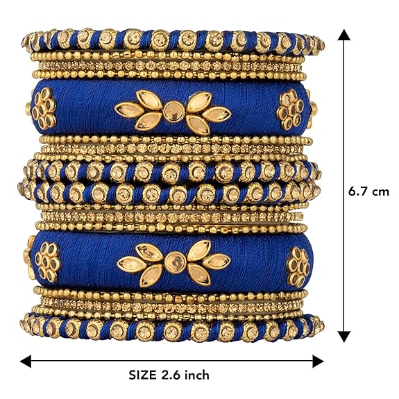 LukGud Kundan Studded Silk Thread Bangles Set