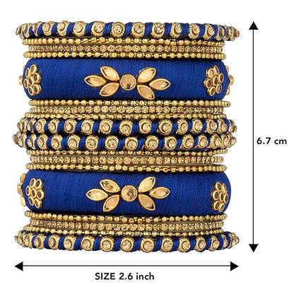 LukGud Kundan Studded Silk Thread Bangles Set