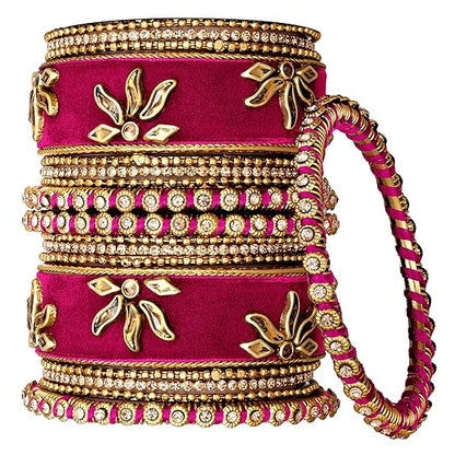 LukGud Velvet Silk Thread Chuda Chura Bangle Set Jewellery for Women Girls