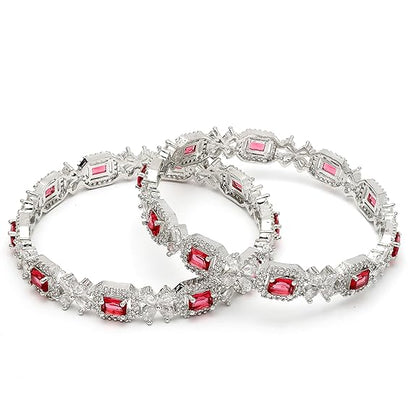 LukGud Rhodium-Plated Silver | Bangle Jewellery Set for Girls and Women (Set Of 2)