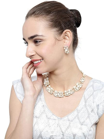 LukGud Gold Plated Pearl Necklace Set/Jewellery Set with Fancy Earrings for Girls/Women