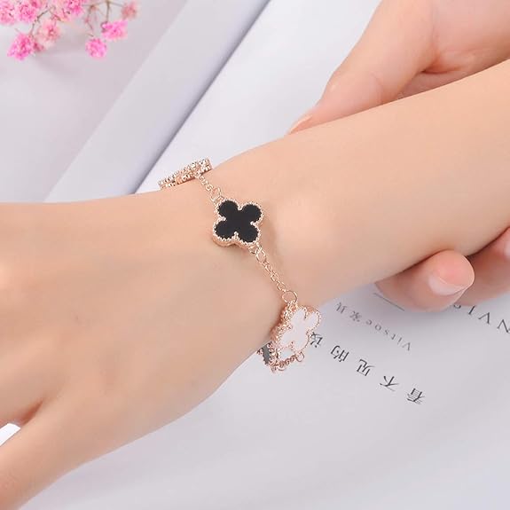 LukGud Latest Stylish Crystal Clover Rose Gold Bracelet for Women and Girls