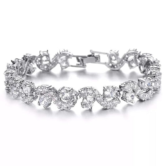 LukGud White Silver Plated Cubic Zirconia Stylish Crystal Charm Bracelet for Women