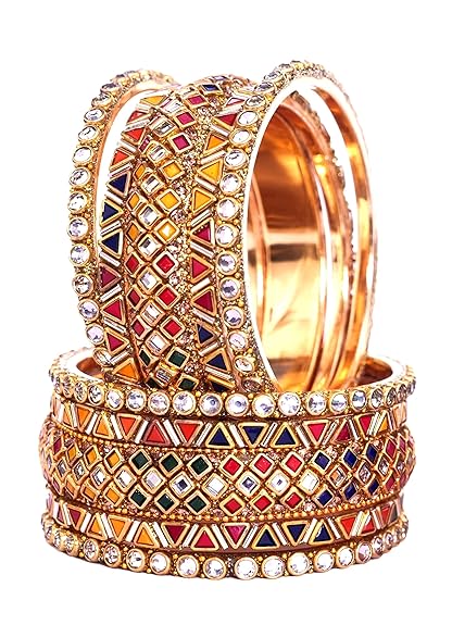 LukGud Metal Bangles Set | Multicolor bangles Kundan work | bangles for Women & Girl