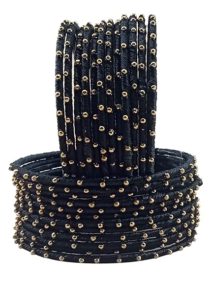 LukGud Chudi and Studded Ball Chain Pearl Set for Women & Girls (Pack of 12 Bangles)