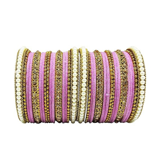 LukGud Traditional fabric stone metal bangles set for women and girls.