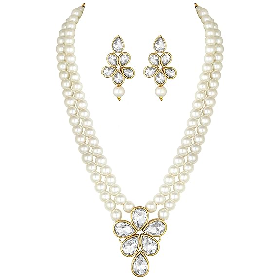 LukGud Crystal Faux Pearl Kundan Necklace & Jewelry Set Gift for Women