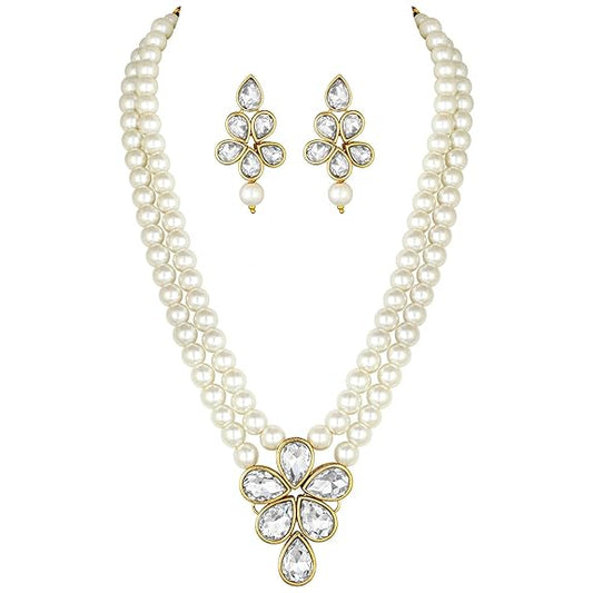 LukGud Crystal Faux Pearl Kundan Necklace & Jewelry Set Gift for Women