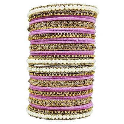 LukGud Traditional fabric stone metal bangles set for women and girls.