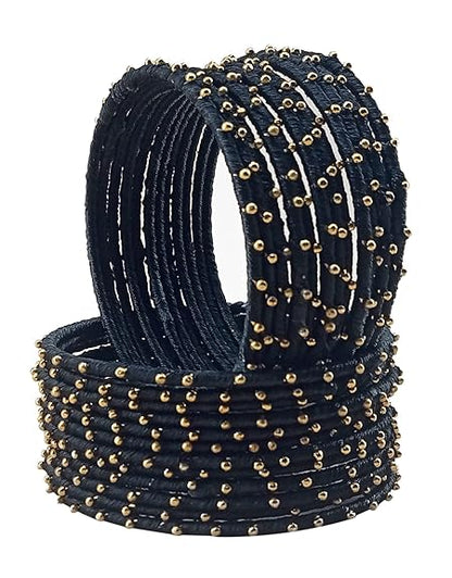 LukGud Chudi and Studded Ball Chain Pearl Set for Women & Girls (Pack of 12 Bangles)