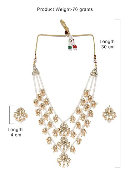 LukGud Ethnic Kundan & Pearls Multi Layers Bridal Necklace Set For Women