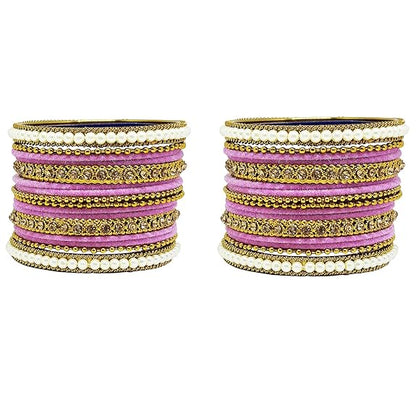 LukGud Traditional fabric stone metal bangles set for women and girls.