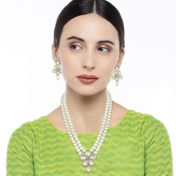 LukGud Crystal Faux Pearl Kundan Necklace & Jewelry Set Gift for Women