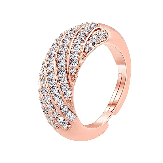 LukGud American Diamond Sparkling Adjustable Finger Ring For Women