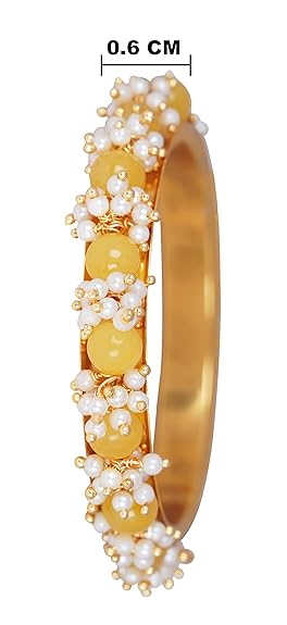 LukGud Less Fashion Gold Plated Cluster Pearl Beads Bangle Set for Women and Girls (Set of 2)