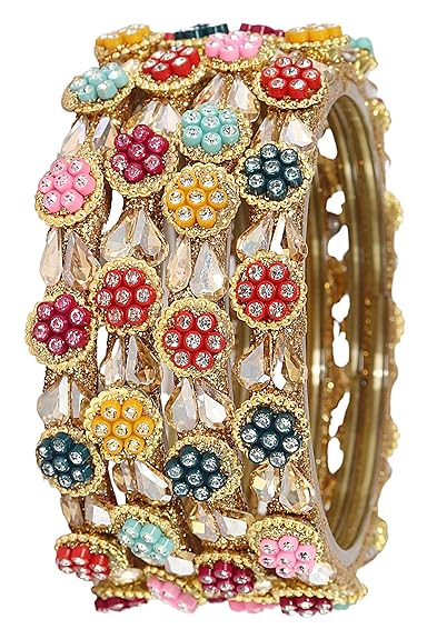 LukGud Bangles Kada Set with Golden Zircon Diamond and Beads For Women & Girls - Set of 2